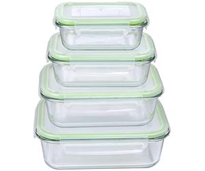Alpina Recipientes herméticos con tapa - Cristal - 4 piezas - Recipiente de cristal - Caja de almacenamiento - Microondas, congelador, sobre y lavavajillas - 370, 640, 1050 y 1520 ml
