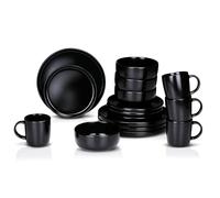 Alpina Vajilla – Juego 16 piezas para 4, loza: platos desayuno y cena, cuencos y tazas – Negro
