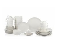 alpina Vajilla para 8 personas, 40 piezas, de gres, con platos de desayuno, platos, cuencos, tazas y platillos, apto para lavavajillas y microondas, color blanco