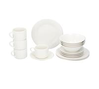 Alpina Vajilla completa 4 personas – Platos, cuencos y tazas apto microondas y lavavajillas – Blanco