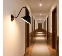 Alpinaluz Aplique de Pared Negro Estilo Retro Industrial con Brazo Curvado Tipo Cisne y Pantalla Metálica para Interior, Casquillo E27, Ideal para Pasillos y Salones