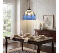 Alpinaluz Lámpara Colgante Tiffany con Pantalla de Vidrio Hecha a Mano Ø20 cm, Azul, Blanco y Transparente, Estilo Clásico Vintage, Casquillo E27, para Salón, Comedor, Pasillo u Oficina