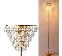 Alpinaluz Lámpara de Pie de Cristal - Diseño Elegante con Base Dorada, Pantalla en Cascada y 3 Luces E14 - Estilo Moderno para Salón, Dormitorio y Oficina