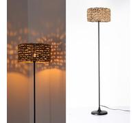 Alpinaluz Lámpara de Pie de Ratán Natural con Pantalla Drumshade, Lámpara de Suelo Minimalista de Agua Hyacinth Hecha a Mano, Estilo Moderno Clásico Industrial para Salón Dormitorio Comedor