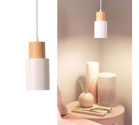 Alpinaluz Lámpara de Techo Colgante - Estilo Nórdico Minimalista - Pantalla Cilíndrica Ø10cm de Acero Lacado Blanco con Detalle en Madera Natural - Casquillo E27 para Cocina, Comedor y Dormitorio