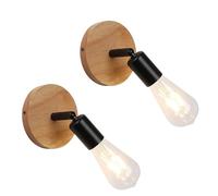 Alpinaluz Pack de 2 Apliques de Pared y Techo Negros con Base de Madera Natural - Focos Orientables Estilo Nórdico Vintage, Casquillo E27, Iluminación Decorativa para Dormitorio, Pasillo o Saló
