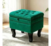 AlpineAura Taburete con espacio de almacenamiento, taburete de tocador, reposapiés con espacio de almacenamiento, soporta hasta 200 kg, para salón, dormitorio, dormitorio (verde, 44 × 37,5 × 42 cm)
