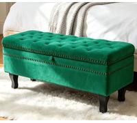 AlpineAura Taburete con espacio de almacenamiento, taburete de tocador, reposapiés con espacio de almacenamiento, soporta hasta 200 kg, para salón, dormitorio, dormitorio (verde, 102 x 40 x 43 cm)