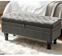 AlpineAura Taburete con espacio de almacenamiento, taburete de tocador, reposapiés con espacio de almacenamiento, soporta hasta 200 kg, para salón, dormitorio, dormitorio (gris, 102 x 40 x 43 cm)