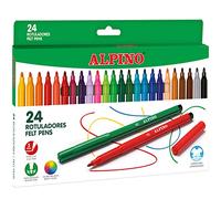 Alpino 24 Rotuladores de Colores Brillantes | Rotulador de Punta Resistente de 3mm para Colorear | Tinta Súper Lavable y de Larga Duración | Estuche de Rotuladores | Material Escolar