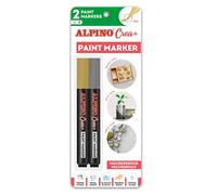 Alpino Cre 2 Rotuladores Paint Marker Oro y Plata | Rotuladores para Decorar superficies | Rotuladores para Madera, Vidrio, Barro, Piedra | Rotuladores Permanentes en superficies porosas