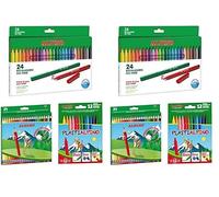 Alpino escolar pack: 24 lápices de colores borrables + 24 rotuladores + estuche con 12 ceras (Paquete de 2)