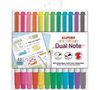 ALPINO Estuche 12 rotuladores doble punta dual note punta fina y subrayador colores surtidos