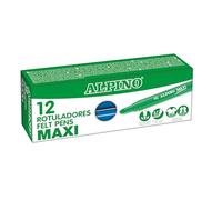 Alpino - Estuche 12 Rotuladores Maxi Azul Claro | Superlavables para Niños | Superbrillantes Escolares | Punta Gruesa 5,7 mm | Larga Duración y Resistencia