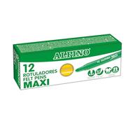 Alpino - Estuche de 12 rotuladores maxi amarillos | Marcadores súper lavables para niños | Marcadores escolares superbrillantes | Punta gruesa 5,7 mm | Larga duración y resistencia