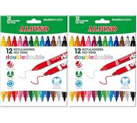 Alpino Rotulador double double punta gruesa y punta fina caja de 10+2 colores surtidos (Paquete de 2)