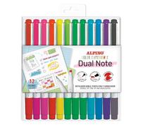 Alpino - Set de 12 rotuladores Dual Note doble punta - punta fina y biselada - colores surtidos