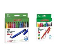 Alpino Título 12 Rotuladores Maxi de Colores | Rotuladores de Punta Gruesa de 6mm para Colorear + 12 Rotuladores de Colores | Rotulador de Punta Resistente de 3mm para Colorear
