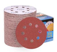 ALPXUXP 100 Piezas Disco de Lija Hook and Loop - 125mm 320 Grano lija circular con 8 Agujeros para Lijadoras Orbitales y Excéntricas