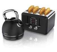 Alquiler de juego de desayuno: hervidor de acero inoxidable de 1,7 litros, tostadora de 4 ranuras con ranuras cortas, juego de desayuno, hervidor de diseño retro, tostadora de estilo vintage, para 2 t
