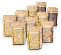 Alquiler de tarros de almacenamiento, juego de 10 recipientes de vidrio de 1,2 L de borosilicato con tapa de bambú, herméticos, juego de 10 unidades, resistentes al calor, ecológicos, duraderos y apto