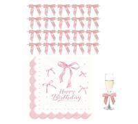 Alriedy 20 servilletas rosas Happy Birthday Servilletas, cinta rosa y servilletas de cumpleaños para niñas, juego con 20 lazos, decoración de cumpleaños para baby shower, bodas y fiestas