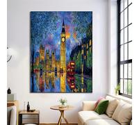 ALTCIRNMD Cuadros Modernos Azul Amarillo Ciudad De Londres Decorativos Lienzo Pintura Paisaje Impresionista Imagen Cuadros Lámina Decoracion De La Pared Salon Baño Dormitorio Pasillo 40X50Cm