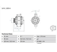 Alternador para BOSCH 0 986 047 150 para MERCEDES-BENZ SLK (R171) 3 2005-2011