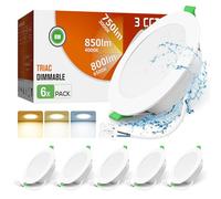 ALUSSO 8W Downlight LED Techo Empotrable Regulable Corte 75-85MM 6 Pack | IP44 Focos LED Interior Techo Empotrado, 3CCT 3000K Cálido 4000K Neutro 6500K Frío, Blanco