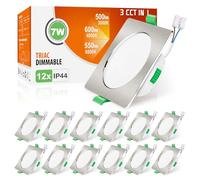 ALUSSO Downlight LED Techo Empotrable Cuadrado Regulable, 7W IP44 3000K 4000K 6500K Focos LED Interior Techo Empotrado, φ67-75mm, Ojos de Buey Baño Salón, Níquel Cepillado, 12 Pack