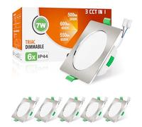 ALUSSO Downlight LED Techo Empotrable Cuadrado Regulable, 7W IP44 3000K 4000K 6500K Focos LED Interior Techo Empotrado, φ67-75mm, Ojos de Buey Baño Salón, Níquel Cepillado, 6 Pack