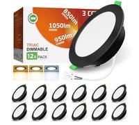 ALUSSO Downlight LED Techo Empotrable Regulable, 10W 1050LM IP44 Focos LED Interior Techo Empotrado 3000K 4000K 6500K Ajustable, Corte 90-100mm, Negro, 12 Pack