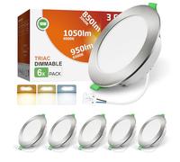 ALUSSO Downlight LED Techo Empotrable Regulable, 10W 1050LM IP44 Focos LED Interior Techo Empotrado 3000K 4000K 6500K Ajustable, Corte 90-100mm, Níquel, 6 Pack
