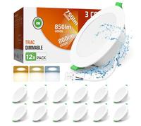 ALUSSO Downlight LED Techo Empotrable Regulable, 8W 850LM IP44 Focos LED Interior Techo Empotrado 3000K 4000K 6500K Ajustable, Corte 75-85mm, 12 Pack