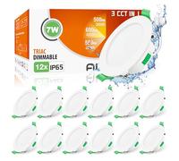 ALUSSO IP65 Downlight LED Techo Empotrable Regulable 7W 600LM 3CCT, Pack 12 | 3000K/4000K/6500K Focos LED Interior Techo Empotrado Corte Ø67-75mm, Ojos de Buey LED para Techo Baño Salón, Redonda Blanco