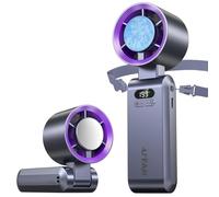 Alutoria Mini Ventilador de Mano, Función de refrigeración, Turbo Ajustable de 1-199 Velocidad, Pantalla LED, Ventilador de Cuello Pequeño Plegable USB para Camping,Viajes,Hogar,Oficina (Grey)
