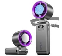 Alutoria Mini Ventilador de Mano, Función de refrigeración, Turbo Ajustable de 1-199 Velocidad, Pantalla LED, Ventilador de Cuello Pequeño Plegable USB para Camping,Viajes,Hogar,Oficina (Grey morado)