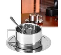 Alvinlite Juego de Tazas de café Taza de café de Doble Pared de Acero Inoxidable con platillo Taza Cuchara Mango Plata Taza