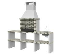 Alvor Barbacoa de obra con mesa auxiliar y fregadero (An x Pr x Al: 220 x 47 x 224 cm, Superficie parrilla: 64 x 38 cm, Gris)