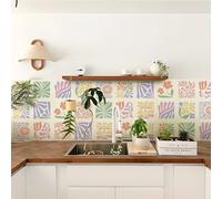 Alwayspon 10 adhesivos de vinilo autoadhesivos, impermeables, para azulejos de salpicaduras, despegar y pegar, para baño, cocina, suelo, pared, rosa, morado, amarillo, flores
