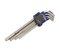 Alyco 193970 - Juego 9 llaves Allen acodadas serie extralarga Cr-V niqueladas de 1,5 a 10 mm en soporte plastico