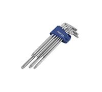 Alyco - Juego de Llaves Torx Acodadas Extralargas con Puntas Imantadas (T10-T50), 9 Piezas en Acero Cr-V Inviolables, Herramientas para Taller Mecánico con Soporte Organizador