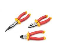 Alyco Orange - Juego de 3 Alicates Aislados 1000V (VDE) para Electricista en Acero Cr-V | Universales + Corte Diagonal + Puntas Largas Semirredondas, Pelacables Profesional