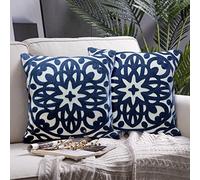 Alysheer Juego de 2 Fundas de Almohada Decorativas Bordadas de 18 x 18 Pulgadas, patrón clásico Bohemio de Punto de Mandala, 100% Lona de algodón, Fundas de cojín acogedoras para sofá, Sala de Estar