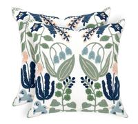 Alysheer Juego de 2 Fundas de cojín Decorativas Bordadas Florales de Primavera de 18 x 18 Pulgadas, Fundas de cojín de algodón para sofá, Cama, Sala de Estar, Color Azul Marino, Flores y Hojas Verdes