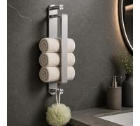 Alyvisun 45CM toalleros de baño sin Taladro Barra de Toalla autoadhesiva, Soporte para Toallas de Acero Inoxidable 304 con Doble Gancho, Multifuncional para baño y Cocina, Plata cepillada