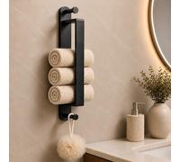 Alyvisun 45CM toalleros de baño sin Taladro Barra de Toalla autoadhesiva, Soporte para Toallas de Acero Inoxidable 304 con Doble Gancho, Multifuncional para baño y Cocina,Negro Mate