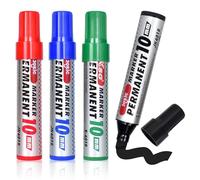 Alyxen 4 bolígrafos rotuladores permanentes - Negro, Rojo, Azul, Verde 4 colores, punta cuña de 2-10 mm, resistente al agua, a prueba de borrado, color estable, secado rápido para vidrio, plástico