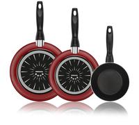 ALZA Akai - Set de Sartenes Rojas 18 + 20 + 24 cm, Acero Vitrificado, Antiadherente Bicapa, Todo Tipo de Cocinas Incluido Inducción y Lavavajillas