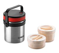ALZA Lunch - Fiambrera de 1L, Acero Inoxidable, Lonchera Térmica, Compartimentos Extraíbles, Recipientes Individuales Sellados, Libre de BPA